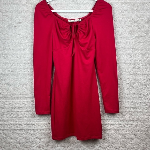 LIBERTY LOVE Milk Maid Y2K Dress Medium 90's Cherry Red Keyhole Bodice Stretchy - Picture 2 of 11